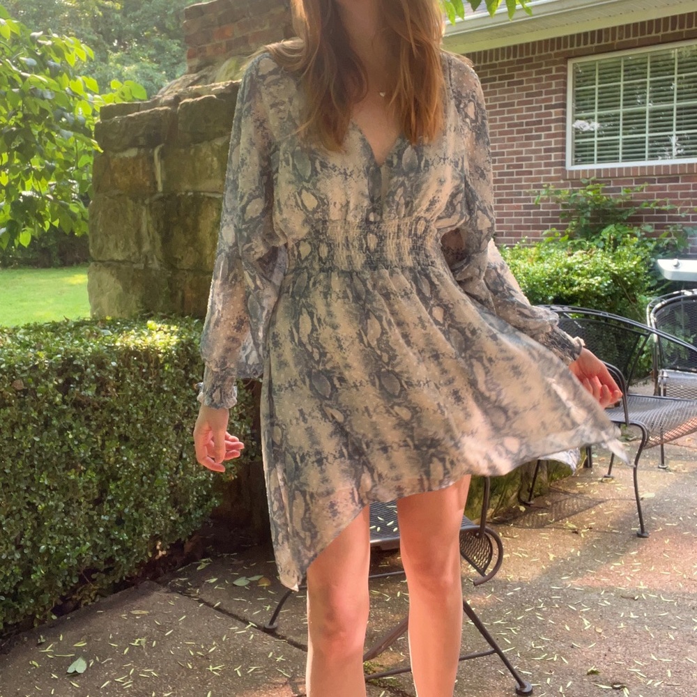 Blue Snakeskin long-sleeve dress